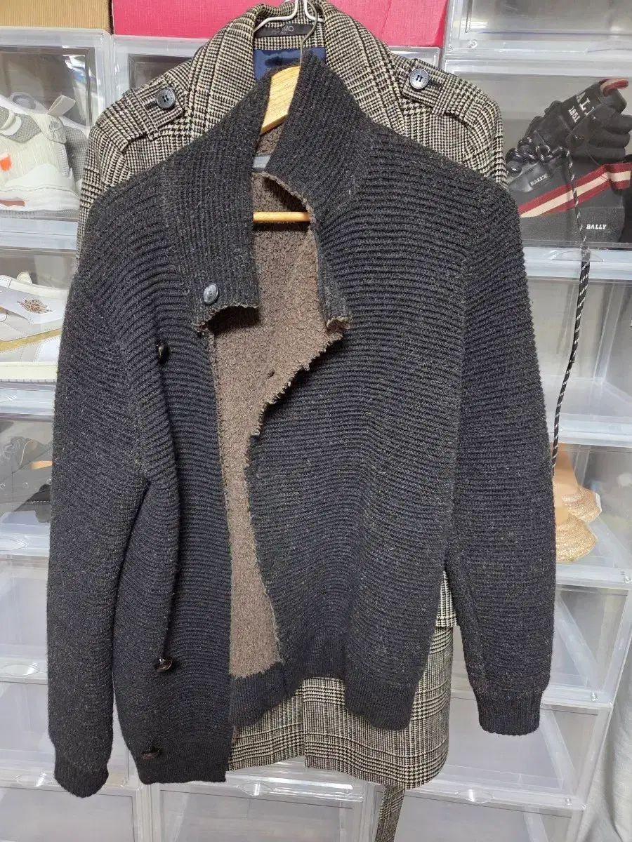 アルパカファー ブラック ニット カーディガン ブラウン 裏地