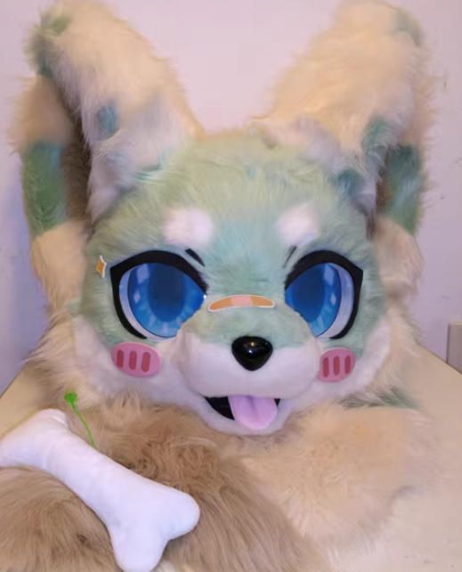 ファースーツ 着ぐるみセット NO.322 犬 緑 ケモノ 全頭ヘッド ぬいぐるみ コスプレ コスチューム