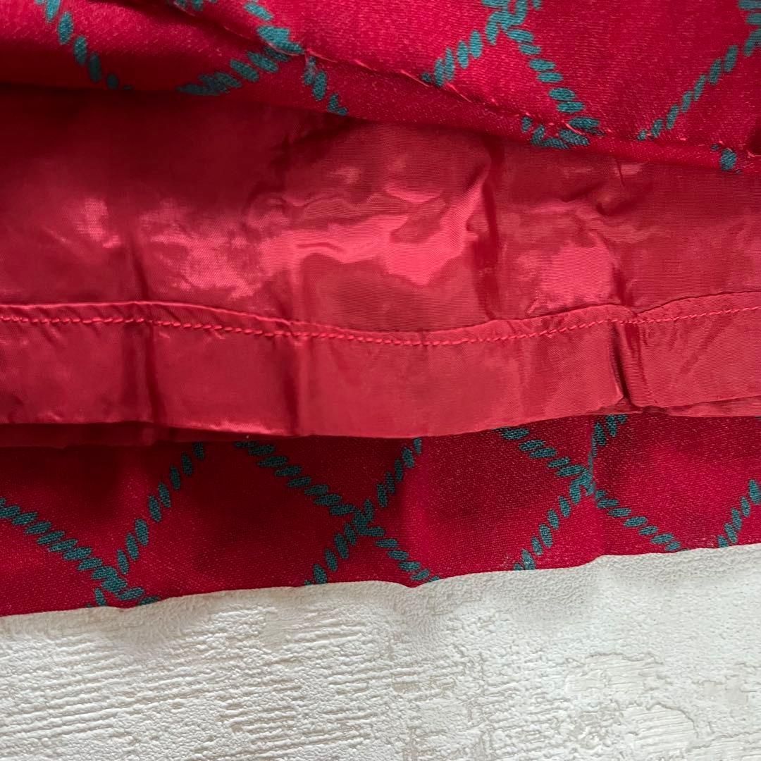  昭和レトロ 大きめリボン付きレッドチェック長袖ロングワンピースフリーサイズ 長袖 七分袖 その他