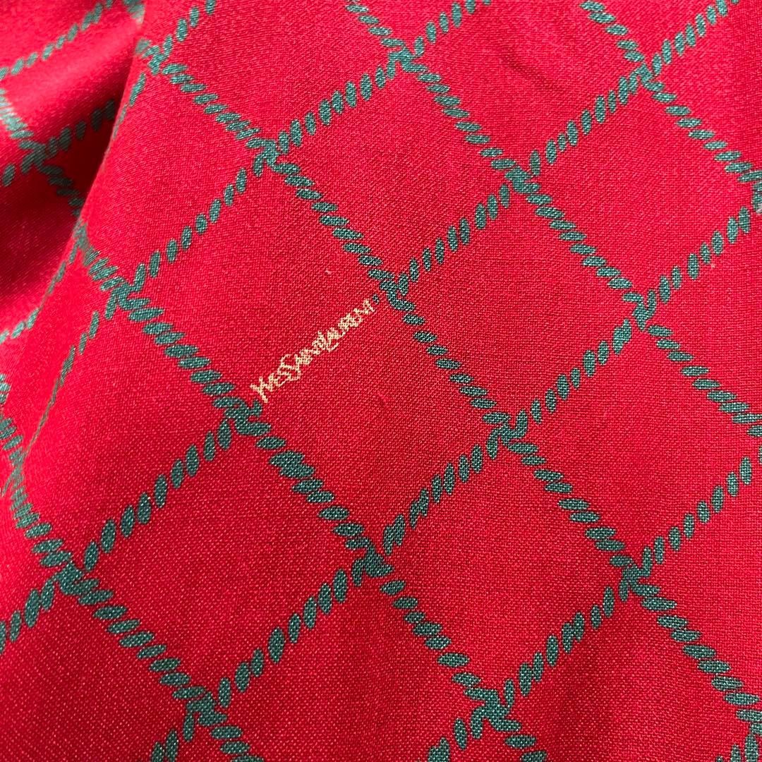 大きめリボン付きレッドチェック長袖ロングワンピースフリーサイズ