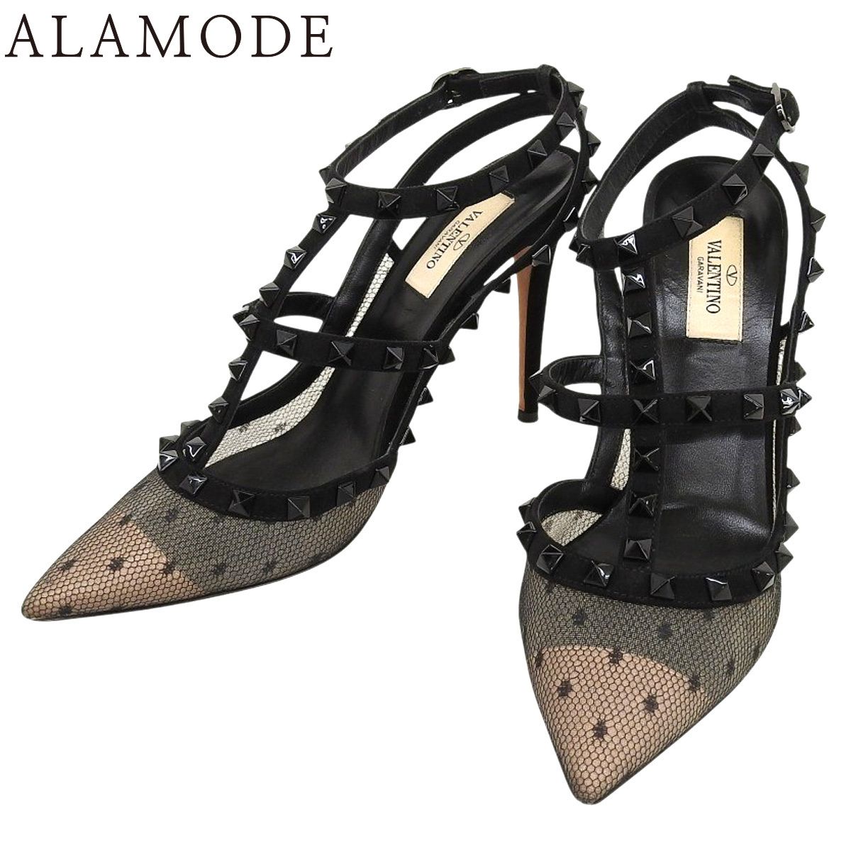 VALENTINO(ヴァレンティノ) ロックスタッズメッシュパンプス サンダル/ミュール アパレル 靴 ハイヒール 39 スウェード/スエード ブラック黒 ブラック金具 TW2S0393 レディース 40802159559【中古】【アラモード】 VALENTINO(ヴァレンティノ) ロックスタッズメッシュパンプス サンダル