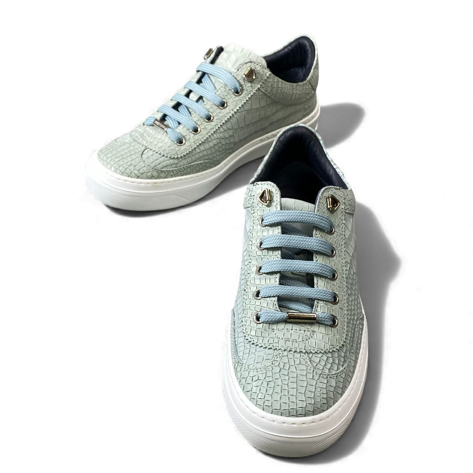 1L11【美品】JIMMY CHOO ジミーチュウ クロコ型押レザースニーカー 