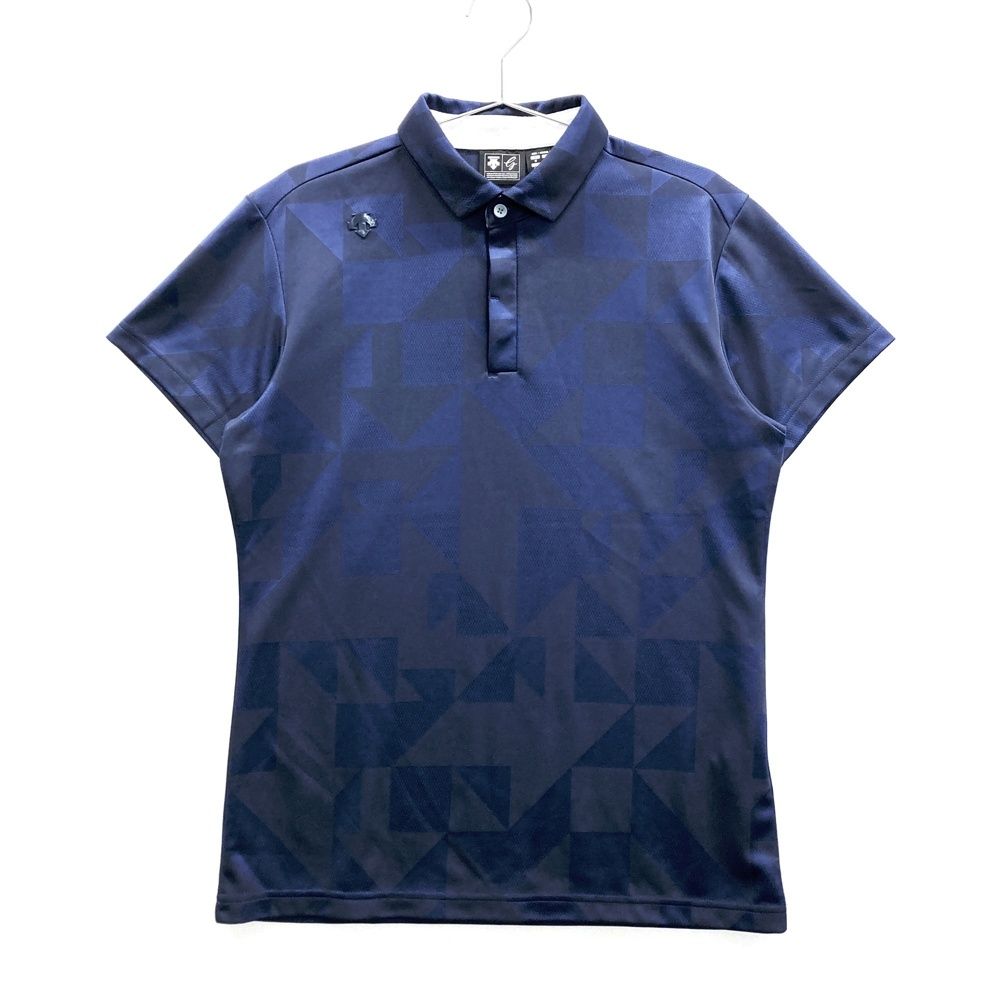 サイズ M GOLF デサントゴルフ 半袖ポロシャツ 総柄 ネイビー系 ゴルフウェア メンズ ストスト