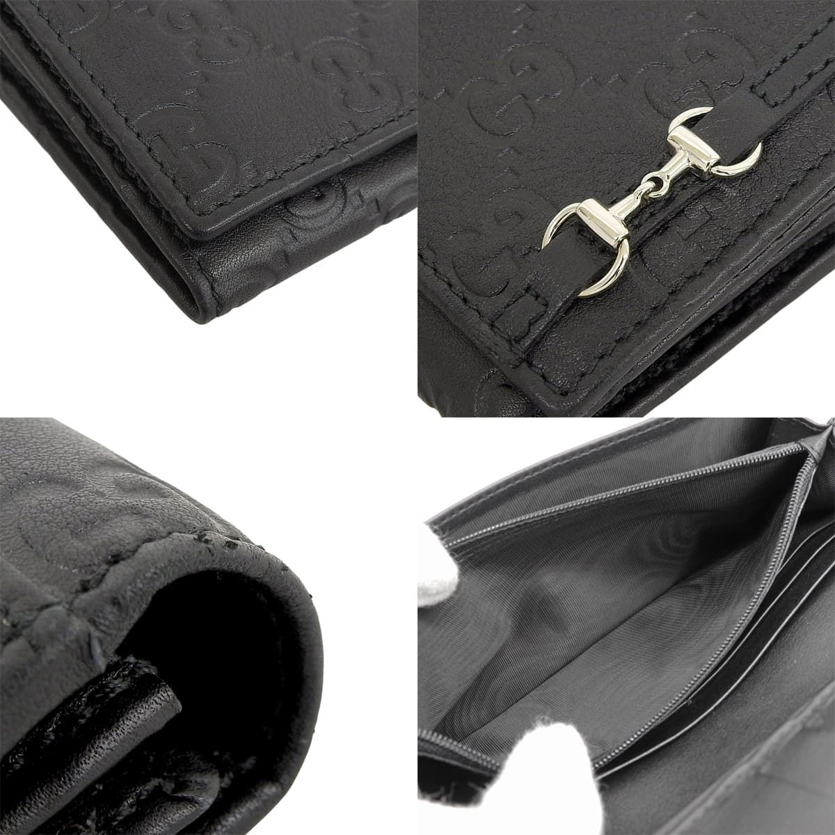 GUCCI(グッチ) グッチシマ 二つ折り長財布 ロングウォレット ホースビット 2つ折り 小物 グッチシマレザー ブラック黒 シルバー金具 245775 レディース 40802165813【中古】【アラモード】 GUCCI(グッチ) グッチシマ 二つ折り長財布 ロングウォレット ホース