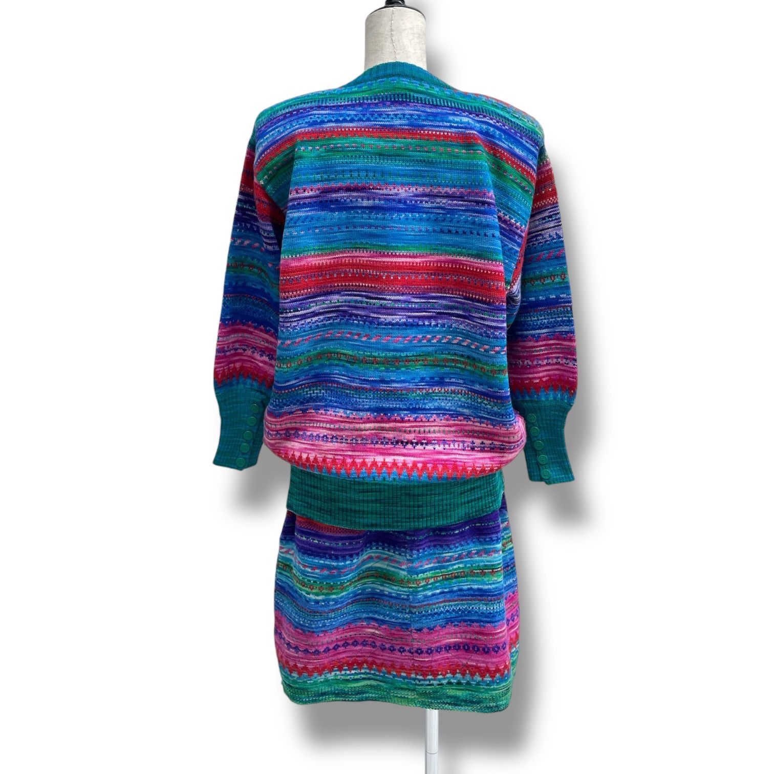 MORIOKA SACHIKO モリオカサチコ ニット セットアップ 上下セット セーター トップス スカート ウール 肩パッド カラフル マルチ レディース 秋 冬 ゴーゴー古着マルイファミリー 30 No.320