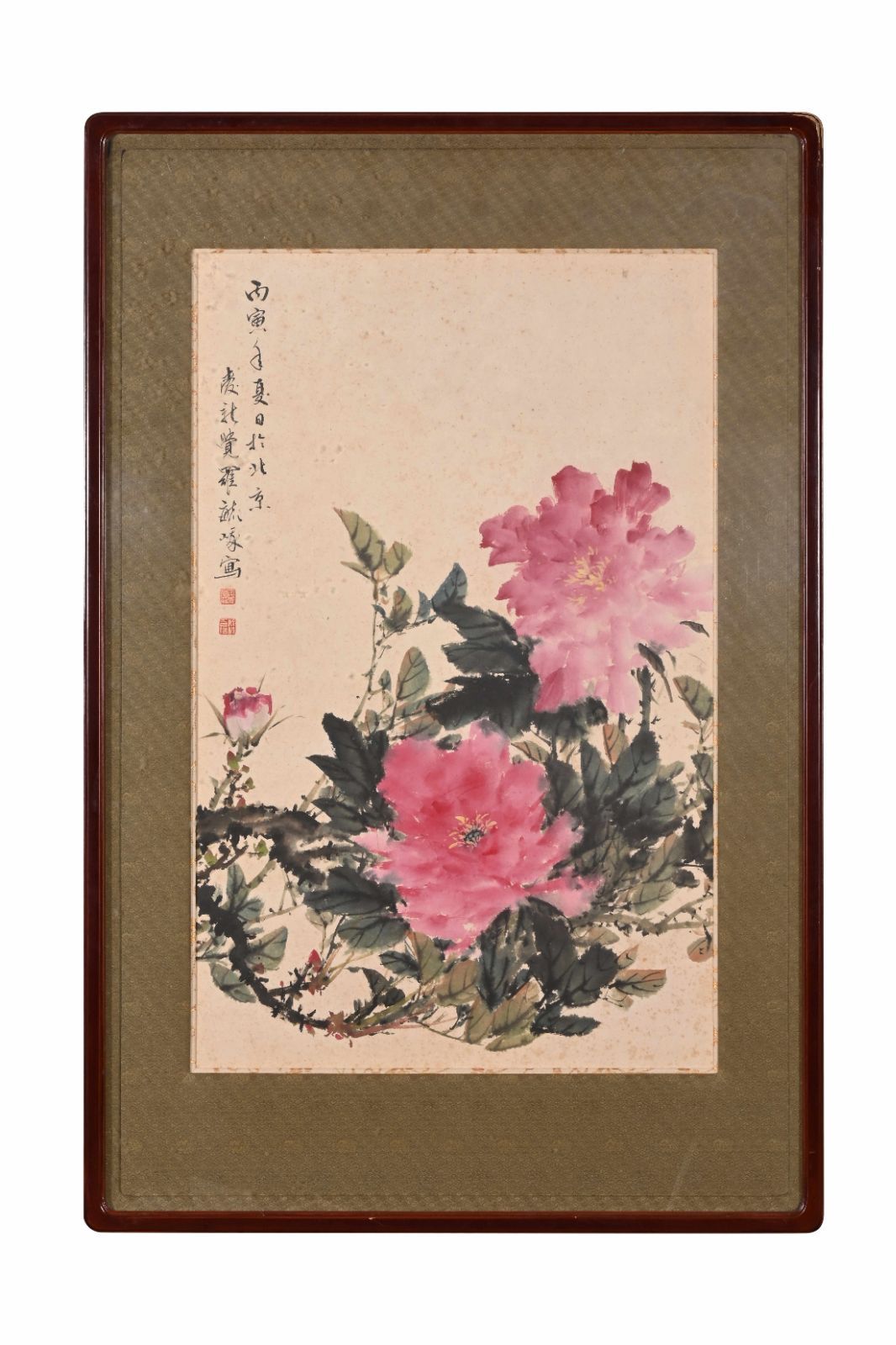 額装 M 41 愛新覺羅毓峨 牡丹図 落款印あり ＃茶掛＃古美術 まとめてお買取 ＃肉筆