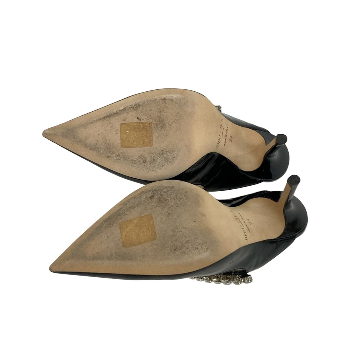  JIMMY CHOO ジミーチュウ ミュール 34 レディース - 黒 ラインストーン レザー ミュール サンダル ミュール