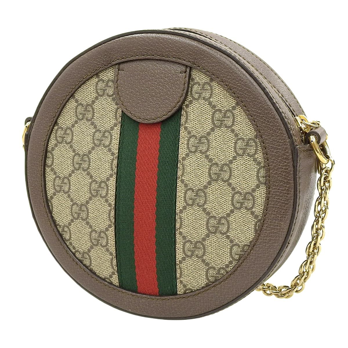 GUCCI(グッチ) オフィディア GG ミニラウンドショルダーバッグ ショルダーバッグ 肩掛け 斜め掛け ウェブライン GGスプリームキャンバス レザー ベージュ ブラウン茶 グリーン緑 ゴールド金具 550618 レディース 40802158021【中古】【アラモード】 GUCCI(グッチ) オフィディア GG ミニラウンドショルダーバッグ