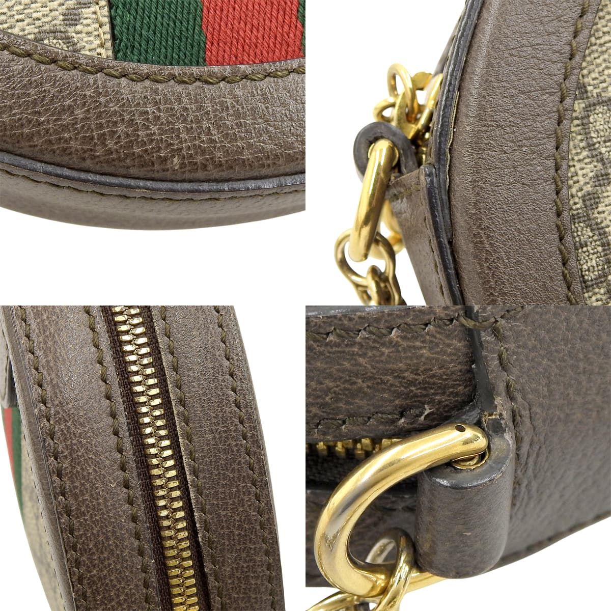 GUCCI(グッチ) オフィディア GG ミニラウンドショルダーバッグ ショルダーバッグ 肩掛け 斜め掛け ウェブライン GGスプリームキャンバス レザー ベージュ ブラウン茶 グリーン緑 ゴールド金具 550618 レディース 40802158021【中古】【アラモード】 GUCCI(グッチ) オフィディア GG ミニラウンドショルダーバッグ