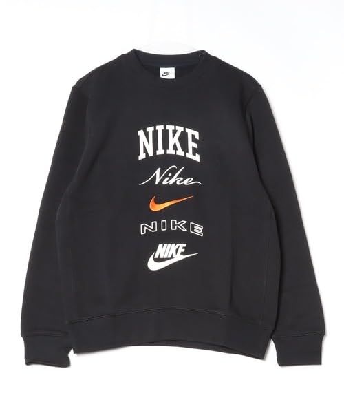 ナイキ クラブ フリース ロングスリーブ クルーネック スウェットシャツ メンズ ジム スポーツウェア フィットネス トレーニング FN 2611-010 Sサイズ 010 ブラック セイル セーフティーオレンジ S