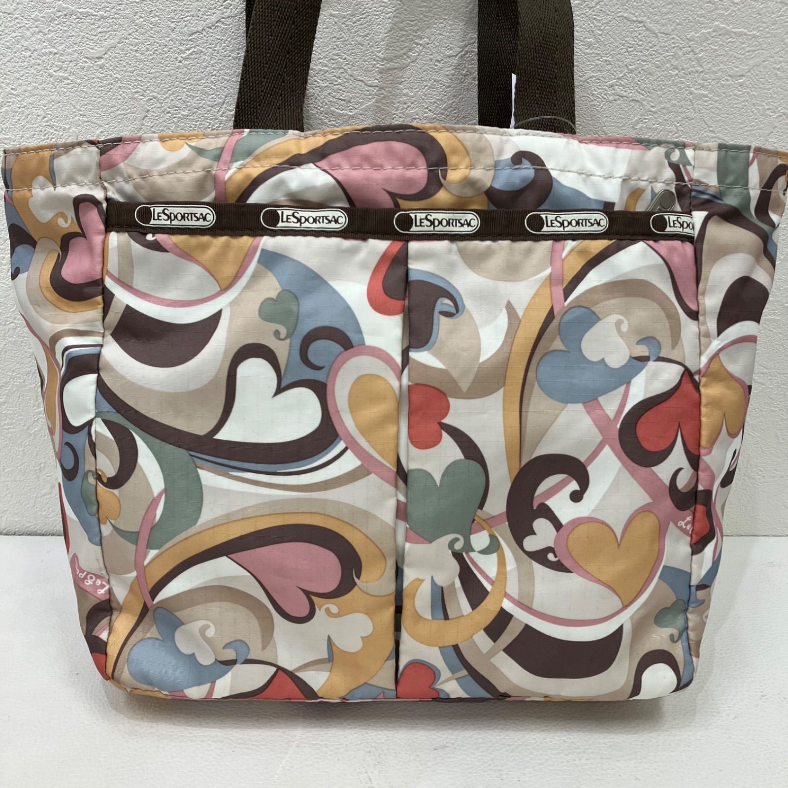 7342 LeSportsac レスポートサック ハンドバッグ ハート 総柄 ベージュ 