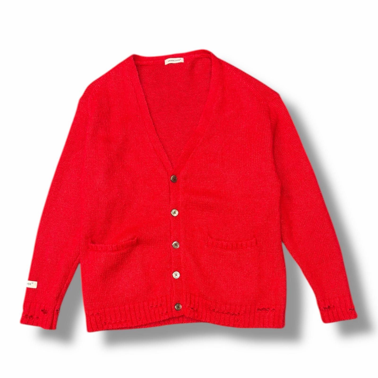 23 AW リブダメージ加工モヘアカーディガン ニット アンダーカバー レッド 3 3978 M