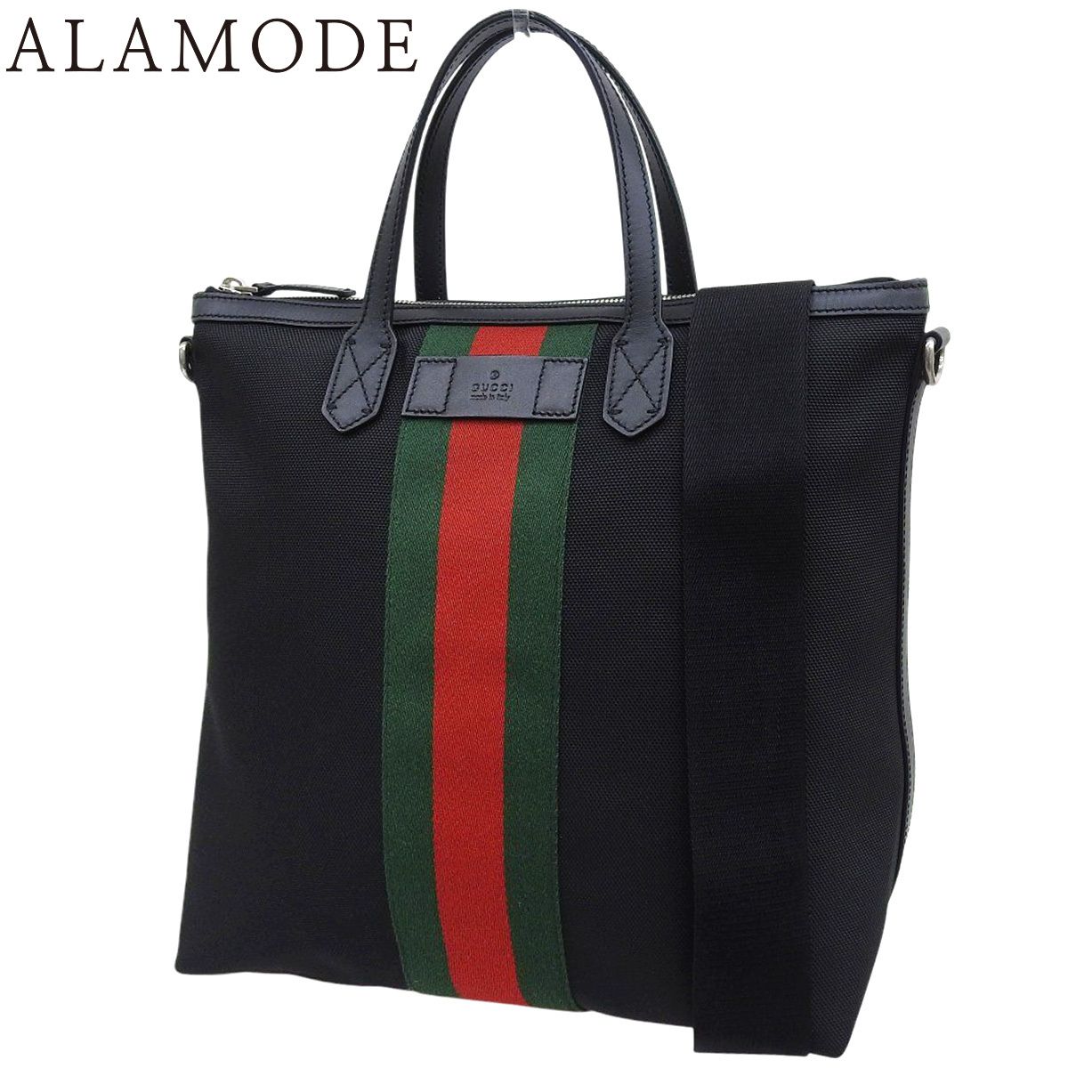GUCCI(グッチ) トートバッグ トートバッグ 2WAY ショルダー ハンド 肩掛け シェリーライン キャンバス ブラック黒 グリーン緑 レッド赤 シルバー金具 619751 メンズ 40802164073【中古】【アラモード】 GUCCI(グッチ) トートバッグ トートバッグ 2WAY ショルダー ハンド