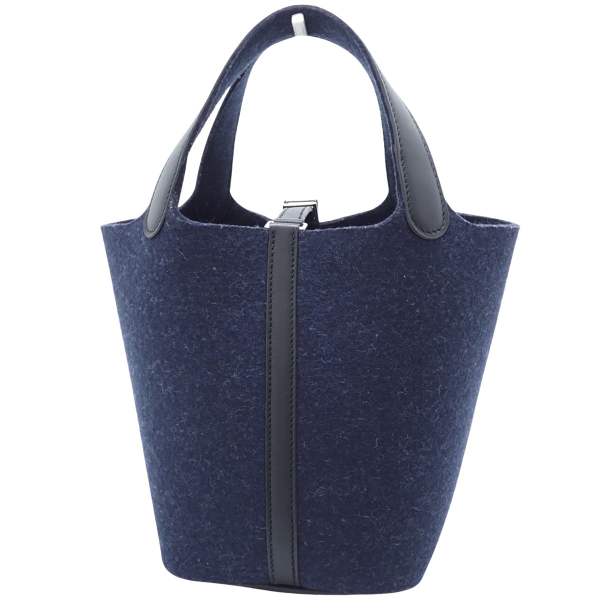 HERMES(エルメス) ピコタンロック カーゴPM ブルーニュイ ブラック黒 トワルアッシュ パラジウム金具 シルバー金具 U刻印 ハンドバッグ トートバッグ レディース 40802169113【中古】【アラモード】 HERMES(エルメス) ピコタンロックPM ブルーニュイ ネイビー紺 ブラック