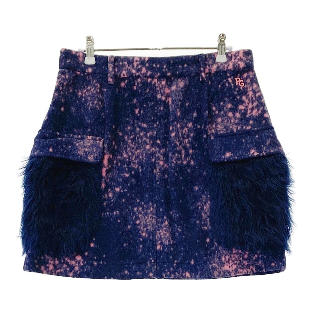 サイズ 2 PEARLY GATES パーリーゲイツ 起毛スカート ボアポケット 総柄 ネイビー系 ゴルフウェア レディース ストスト
