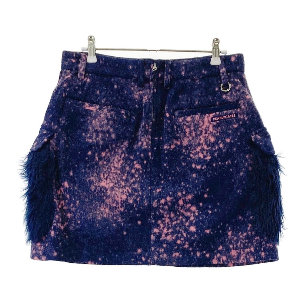 サイズ 2 PEARLY GATES パーリーゲイツ 起毛スカート ボアポケット 総柄 ネイビー系 ゴルフウェア レディース ストスト