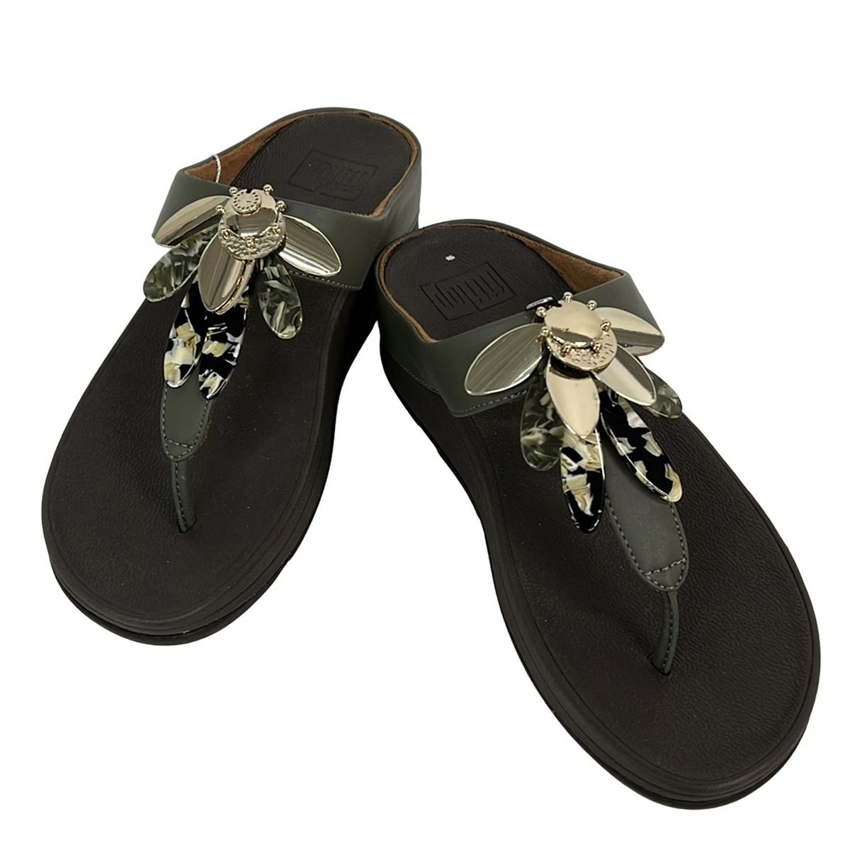 Fitflop フィットフロップ ビーチサンダル 23.3 cm レディース - ダークブラウン×カーキ×マルチ レザー