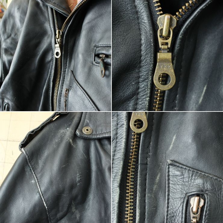 80 s 90 USA OLD TIMES ダブルライダースレザージャケット ブラック メンズL相当 アメリカ古着 092425 aw 44