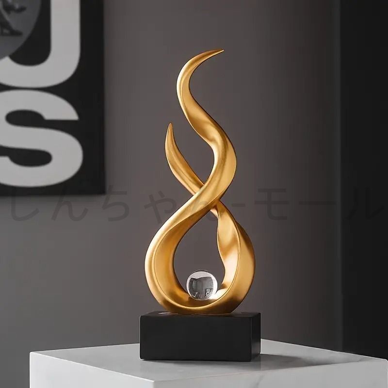オブジェ モダン 抽象 置物 エレガント ゴールド 炎 お洒落 彫刻