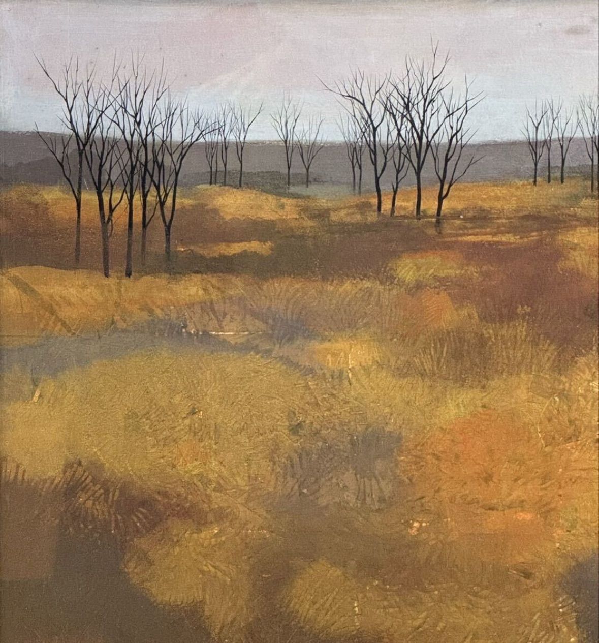 上原卓「野」日本画 10号 金落款 金泥 共シール 創画会会員 京都市立