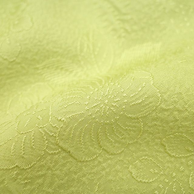  色無地 着物 正絹 袷 若苗色 淡黄緑 地紋 辻が花 花 セミフォーマル ～ カジュアル 春 秋 冬 上質 仕立て上がり 身丈154 裄丈66.5 Ｓ～Ｍサイズ みやがわ sb 16752 色無地 着物