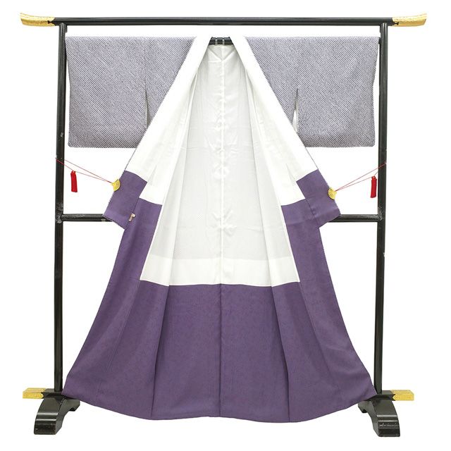 新古品】 小紋 着物 未使用 総絞り 正絹 袷 絞り 紫 ますいわ屋扱い