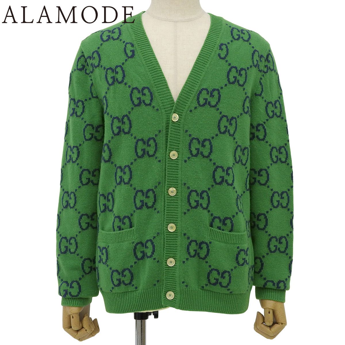 GUCCI(グッチ) GG柄カーディガン カーディガン アパレル ファッション 長袖 M ウール グリーン緑 ブルー青 674043 メンズ 40802159813【中古】【アラモード】 GUCCI(グッチ) GG柄カーディガン カーディガン アパレル ファッション