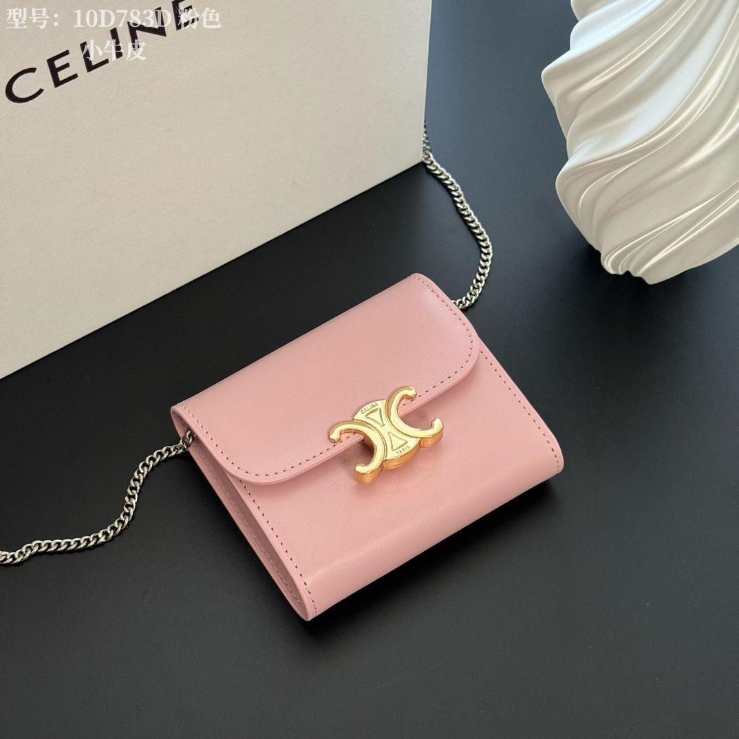 CELINE セリーヌ トリオンフ ピンク レザー 三つ折り 財布 - メルカリ