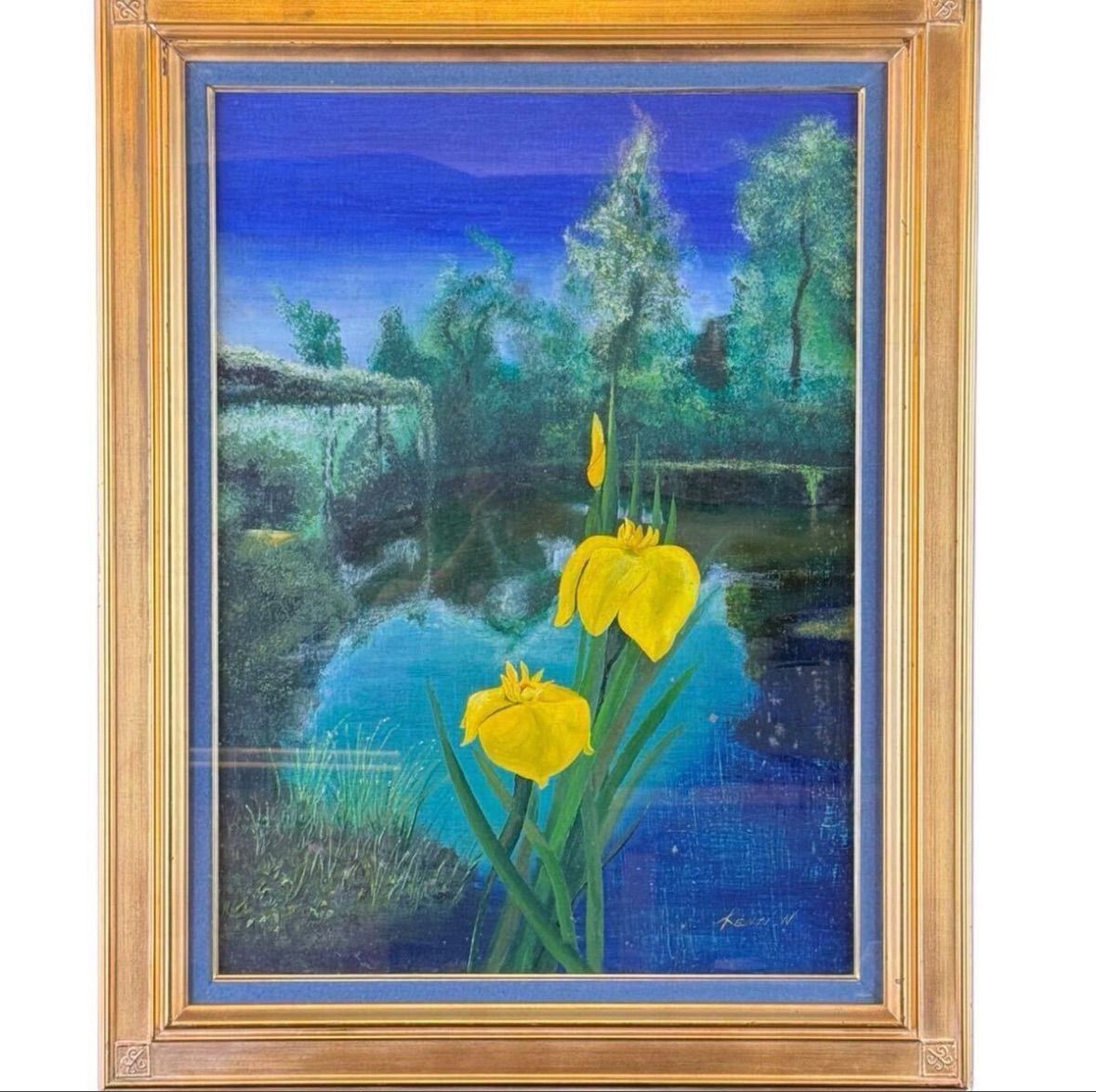 二宮研二 杜若 油彩 20号 大作 風景画 神奈川県出身 洋画家 日本美術家連盟会員