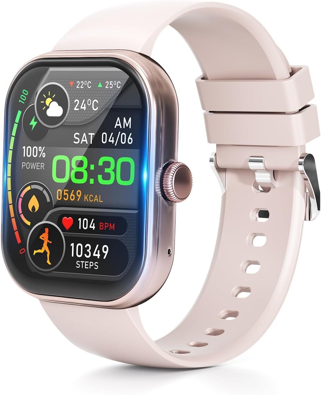 Smartwatch [Industry's First 1000 mAh Battery & Protective Film Included] Activity Monitor, iPhone Android, Bluetooth 6.0, 2.01 inch, Large Screen with Call Function, Message Reminder, IP68, Waterproof, Thin, Music Playback, Multiple Exercise Modes (Rose Gold)
