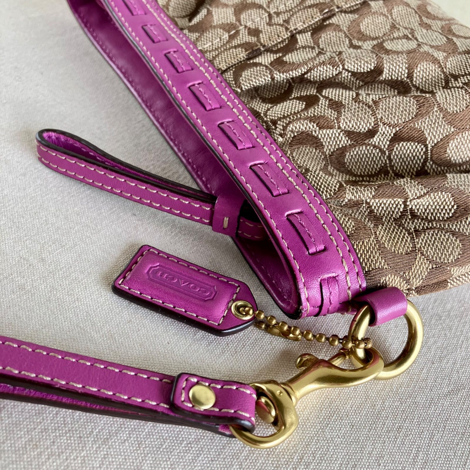 Coach y2k Wristlet Signature Purple Leather Small Pouch Vintage