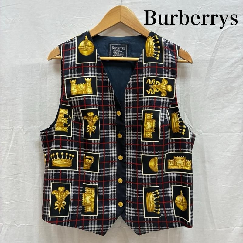 バーバリーズ 90s オールド ノバチェック Bロゴ 金ボタン ベスト