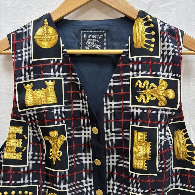 バーバリーズ 90s オールド ノバチェック Bロゴ 金ボタン ベスト