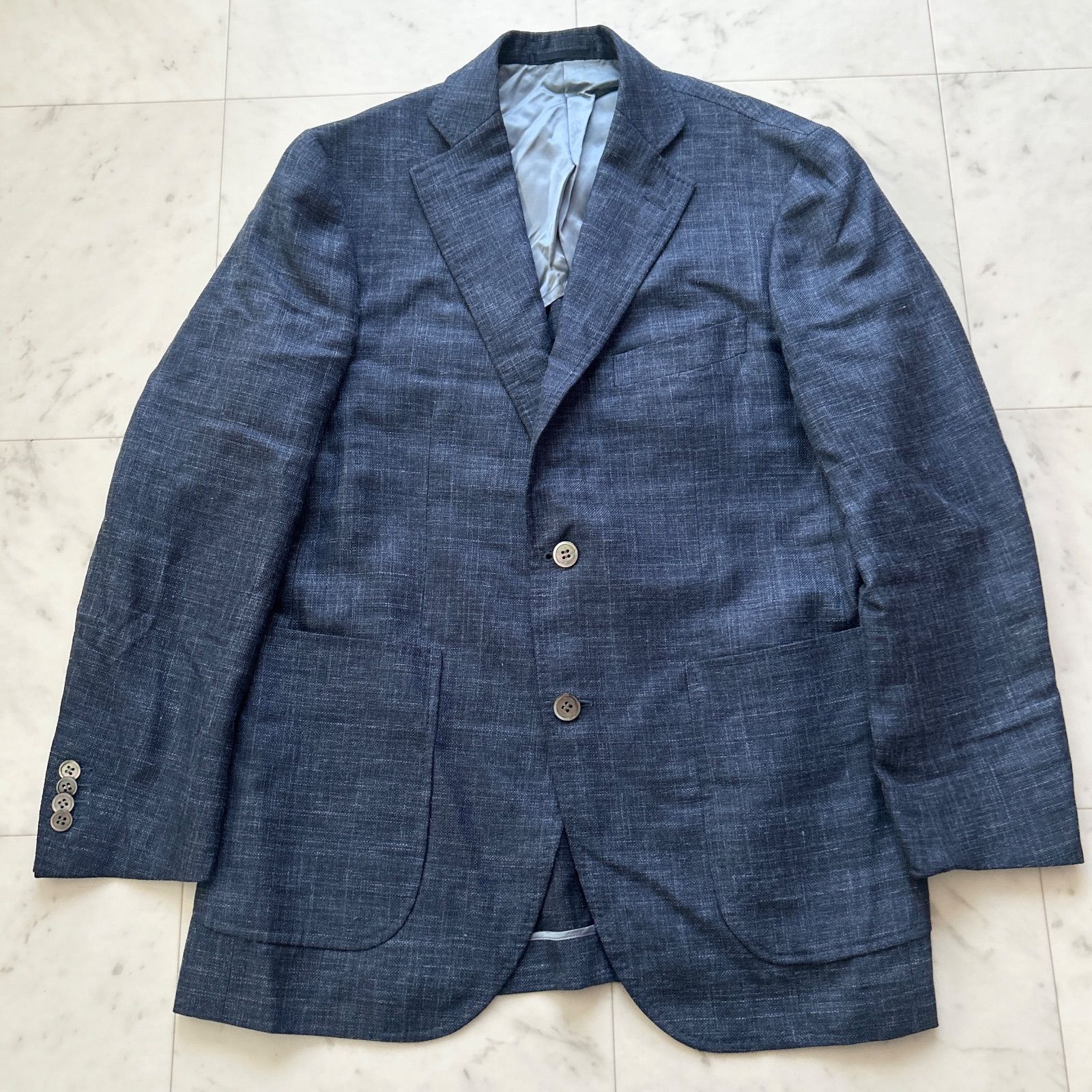 ロロピアーナ ウール×シルク×リネン テーラードジャケット 背抜き