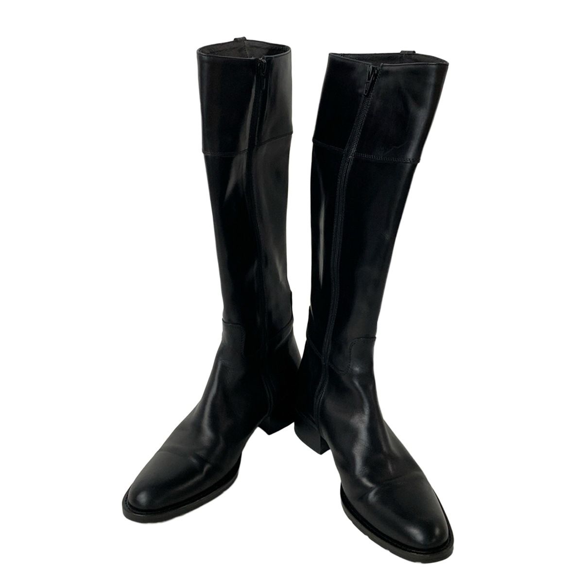 美品。フランコマルティーニ　黒　レザー ロングブーツ FRANCO MARTINI(フランコマルティーニ) ロングブーツ 37 レディース