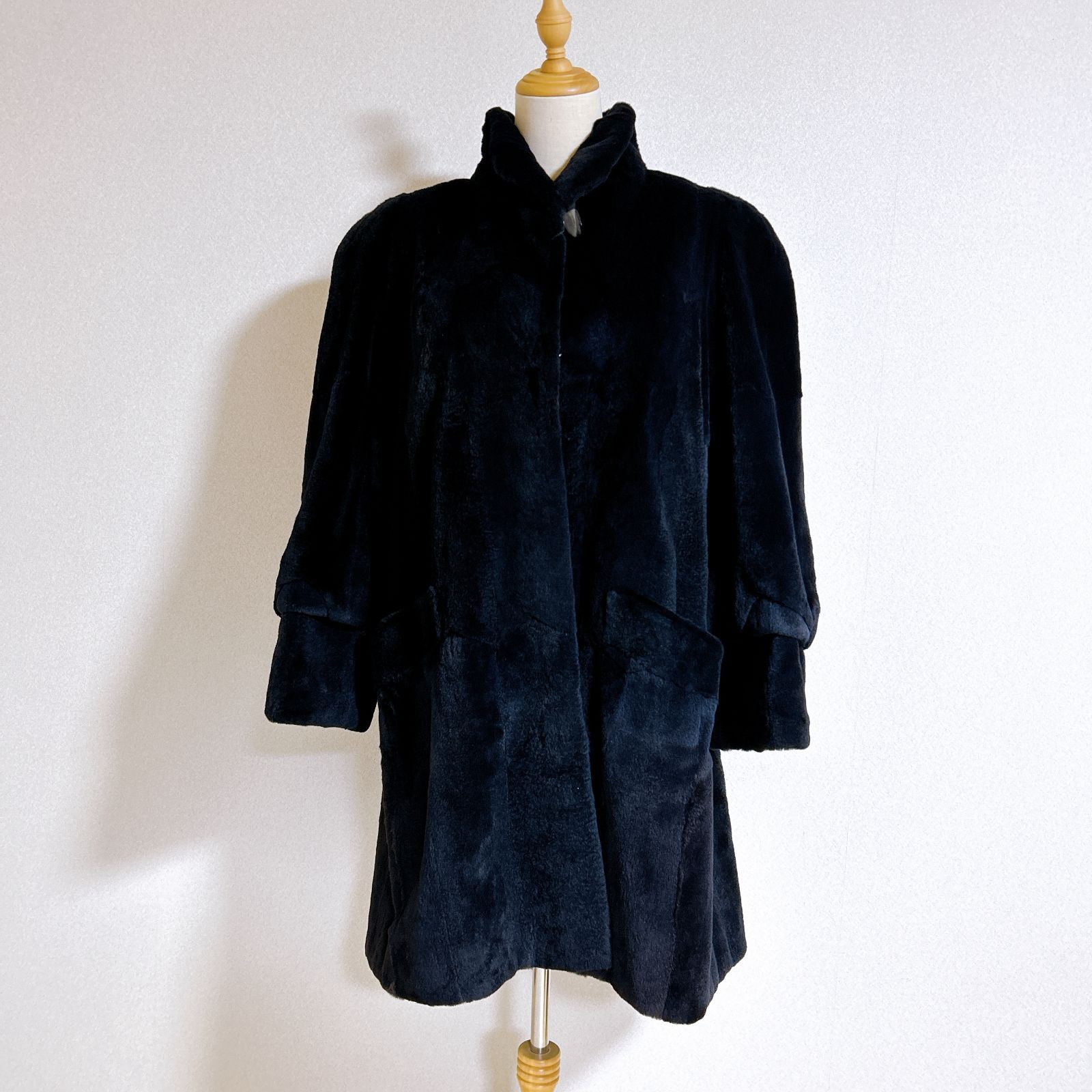 毛皮 コート ロング シェアード 紺 ネイビー ネーム入り サイズ12号