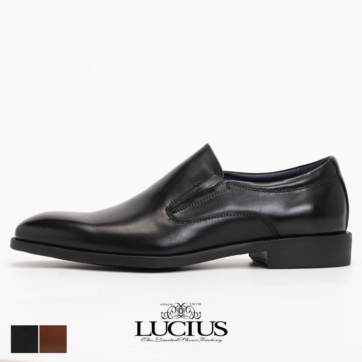 ♥ スリッポン メンズ 男性 紳士 ビジネスシューズ 本革 革靴 ローファー レザー おしゃれ カジュアル サイドゴアシューズ ドレスシューズ 仕事 靴 シューズ 即 可 LUCIUS ルシウス ブラック 黒 LLT 205-2