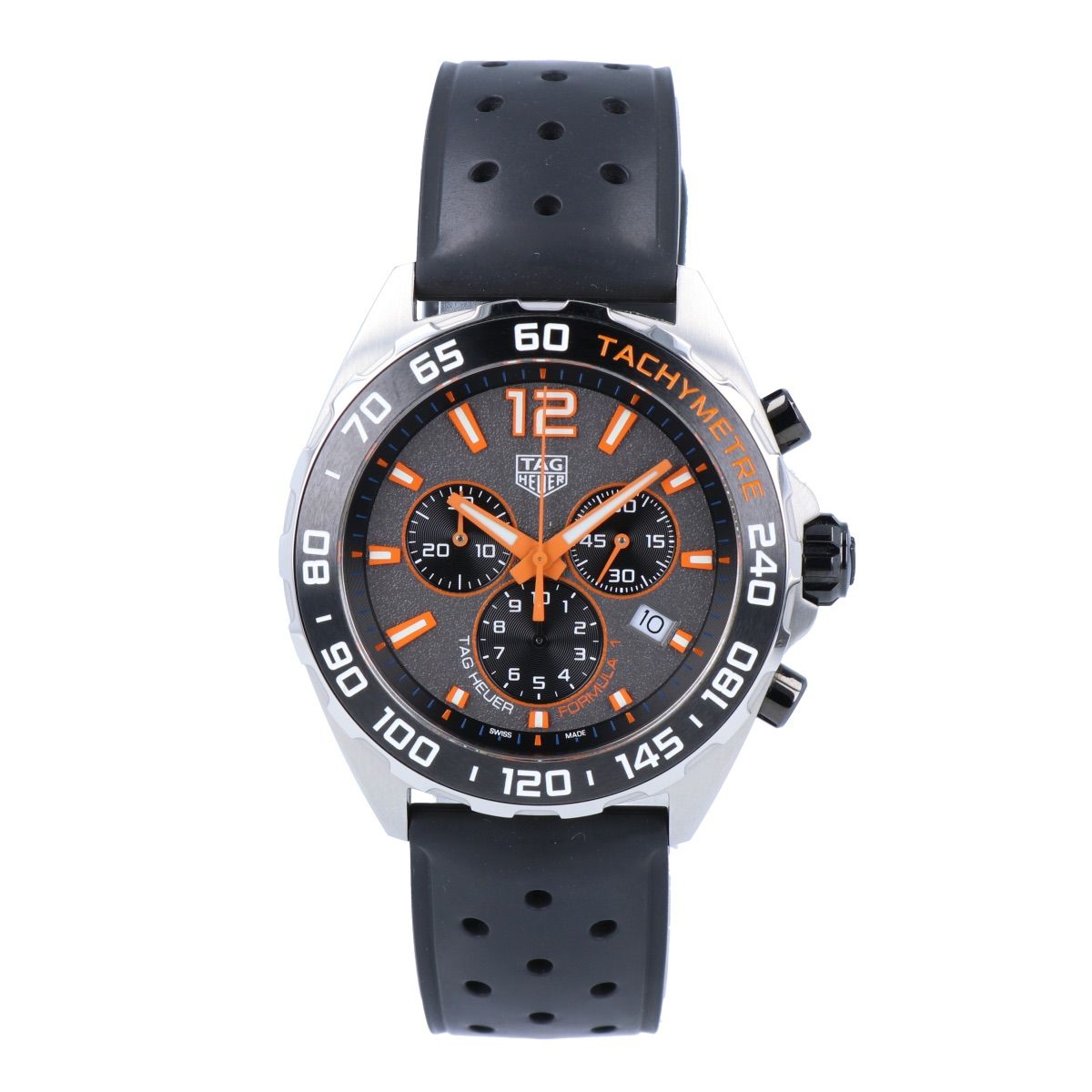 TAG Heuer タグホイヤー フォーミュラ1 BA 0842 クロノグラフ クォーツ グレー文字盤 43 mm SS ステンレススチール ラバーベルト ブラック メンズ 腕時計 時計 -B 9304