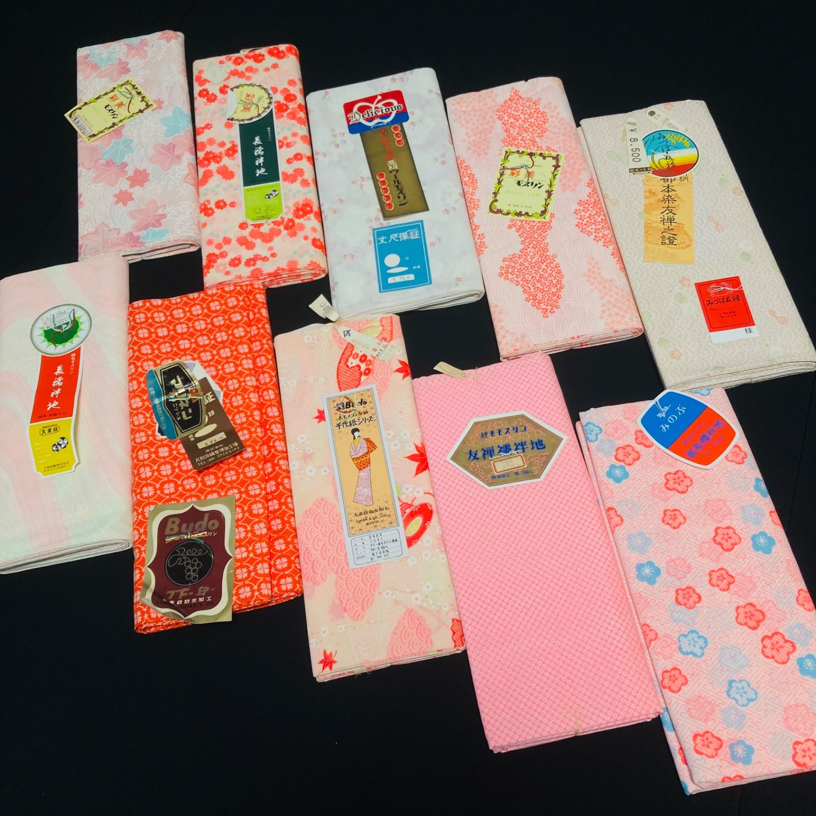 着物と帯オレンジ y 155◾️ モス襦袢反物10点◾️ 上質素材 マキシ丈