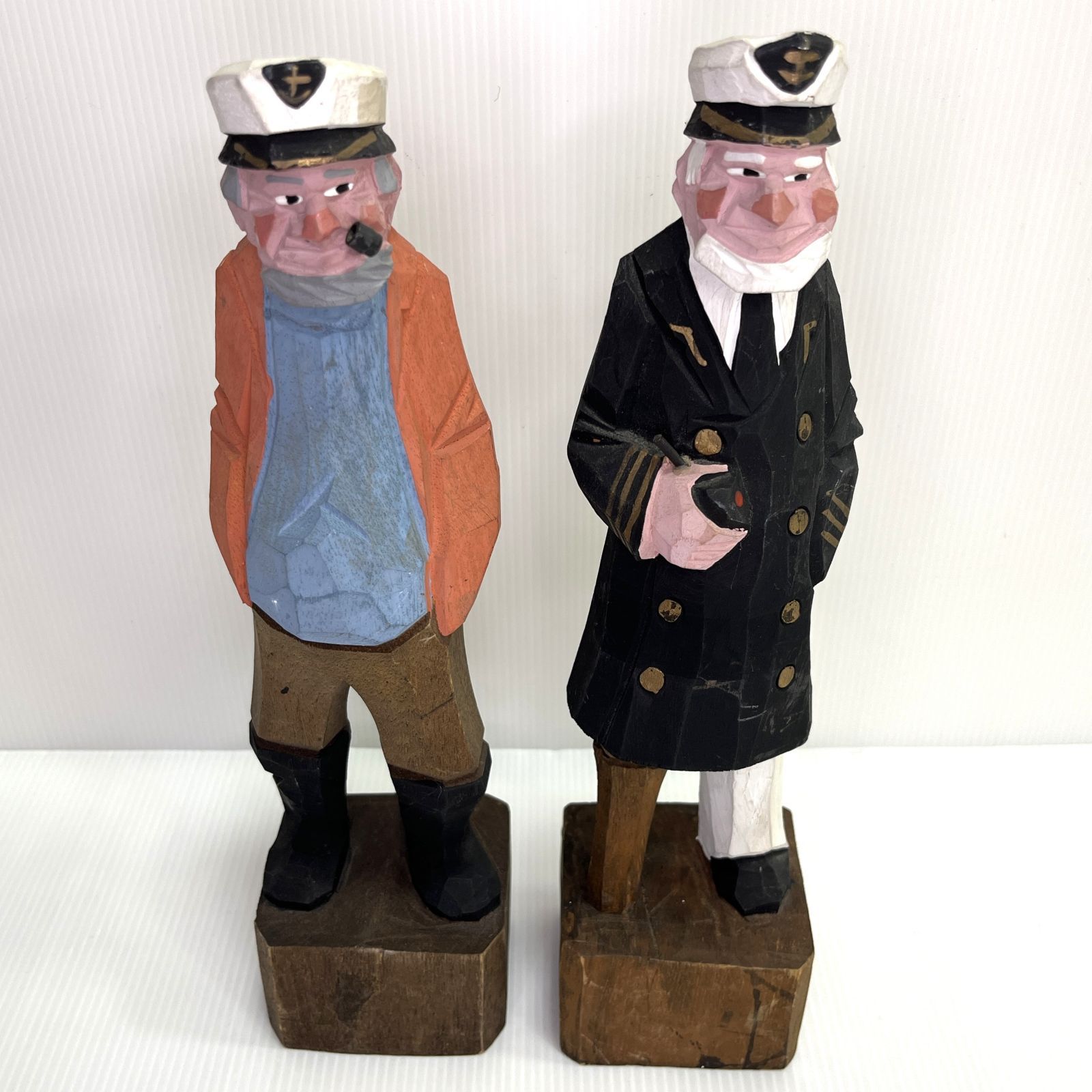 中古品】木彫り マドロス人形 船長 2点まとめ アンティーク 置物 GM