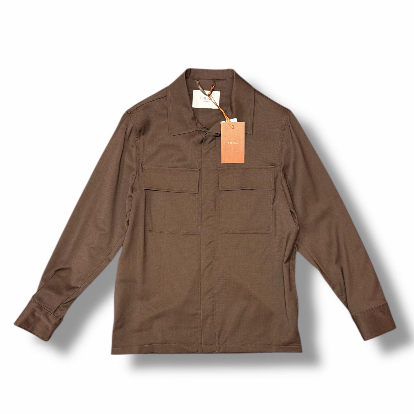 参考上代81400円 CRUNA BRUGES ミリタリーシャツジャケット ブルーズ クルーナ ブラウン 44 3938 M