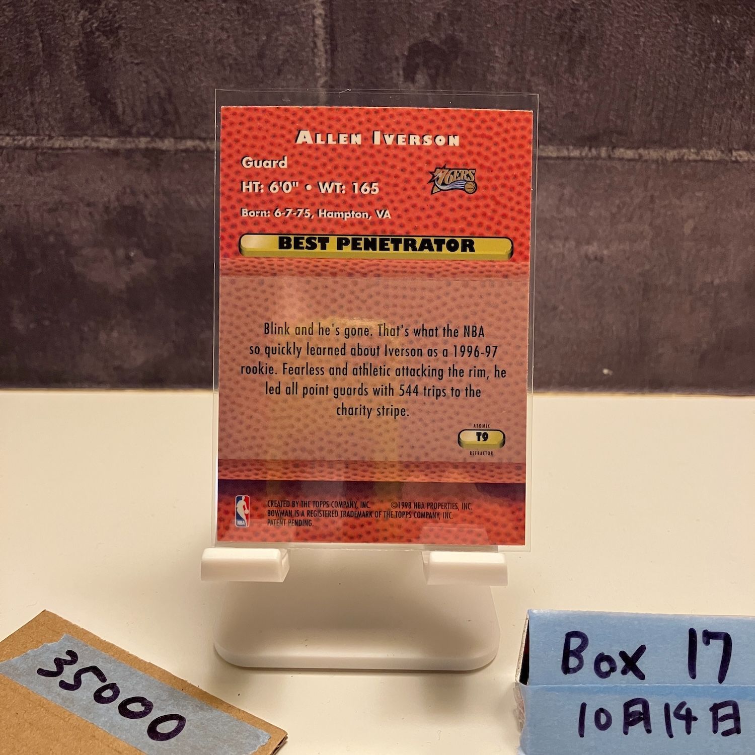 1998 Topps Bowman s Best Allen Iverson 76 ERS Techniques Penetrator Refractor カード