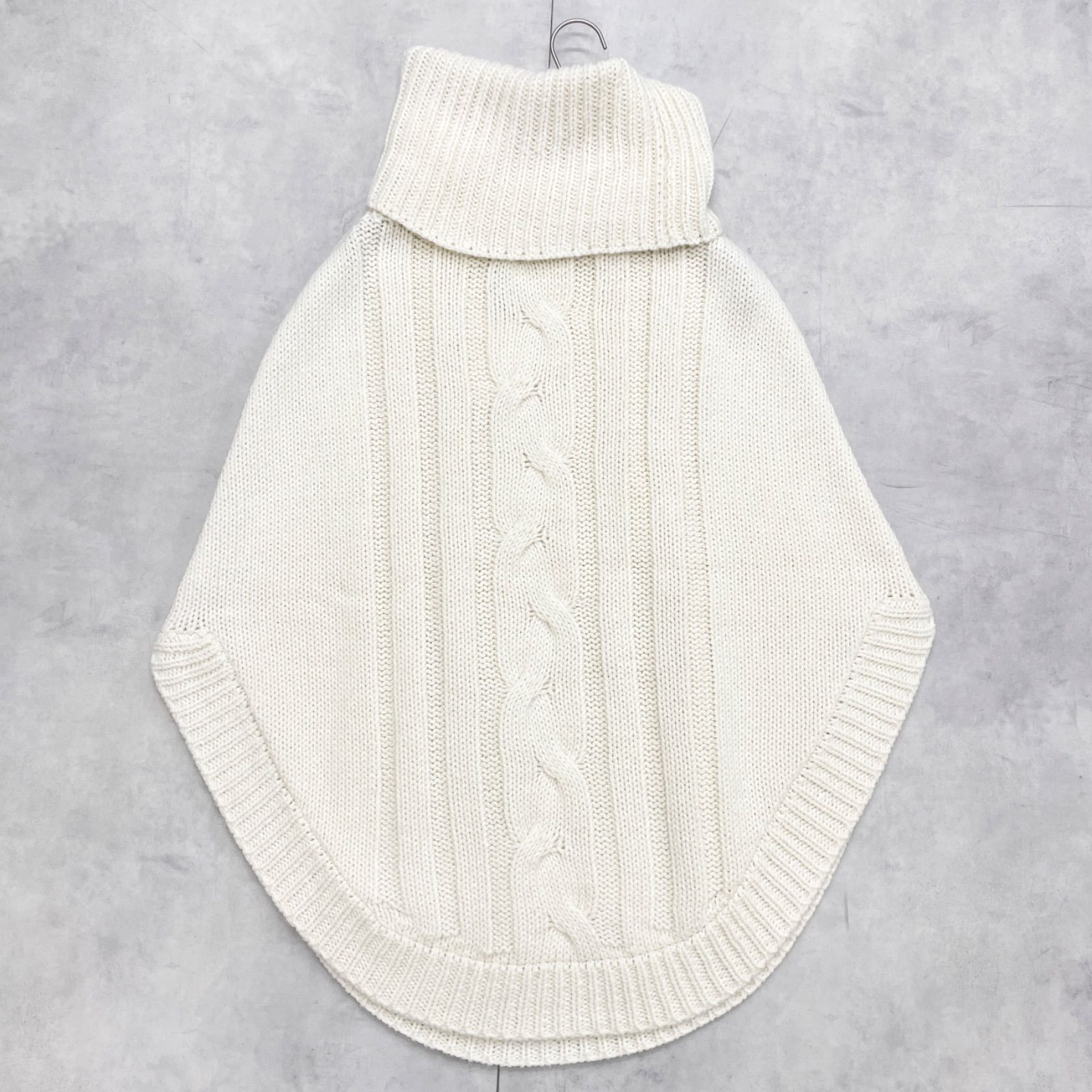 OLD ENGLAND イングランド ニットケープ ポンチョ ケーブル網み タートルネック ホワイト アルパカ ウール レディース 36