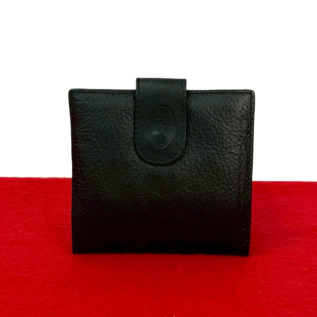 Christian Dior ディオール ロゴ エンボス レザー 本革 二つ折り財布 ミニ ウォレット カードケース 小銭入れ ブラック 81361