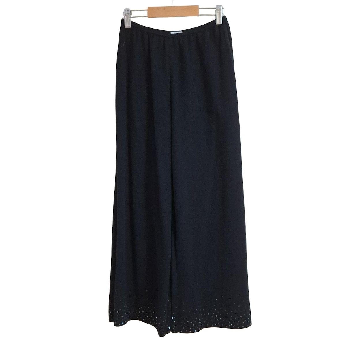 FOXEY フォクシー パンツ サイズ40 M レディース - 16237 黒 フルレングス カシミヤ ラインストーン ウエストゴム