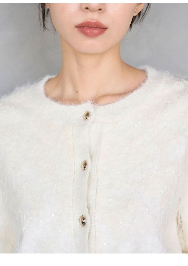 ストラクチャーレースニットカーディガン 刺繍