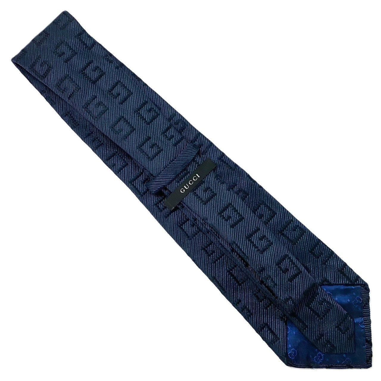 GUCCI】ネクタイ SILK/シルク 100% Gロゴ ネイビー 総柄 オールド