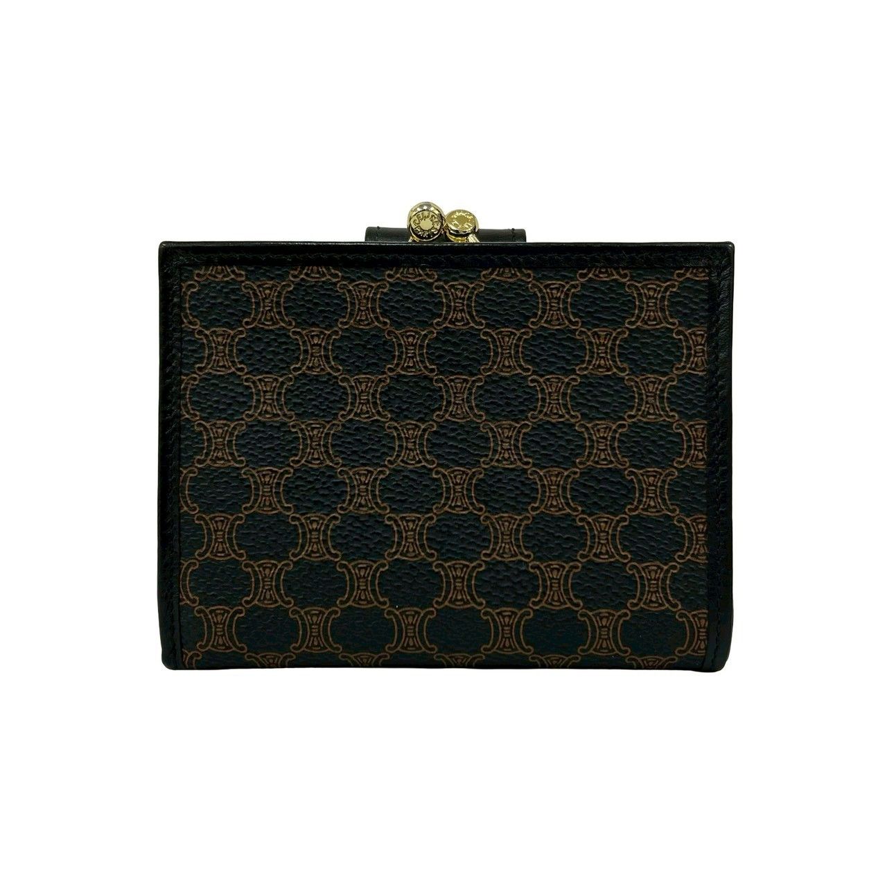 CELINE セリーヌ ヴィンテージ マカダム トリオンフ ロゴ レザー がま口 二つ折り 財布 ウォレット ブラック ブラウン 44225
