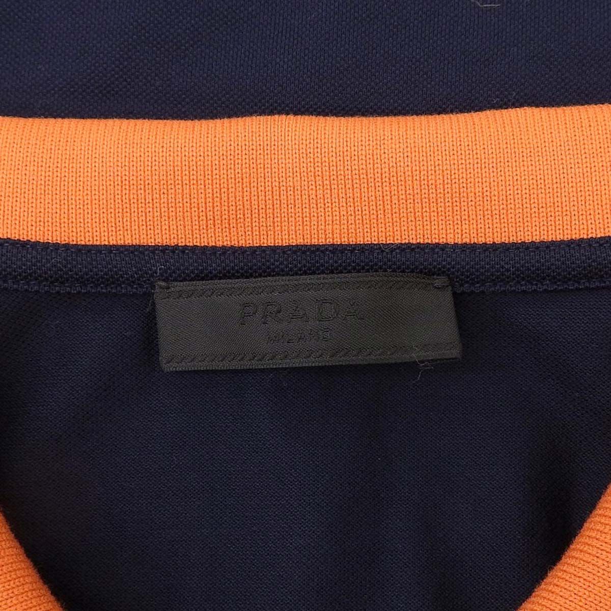PRADA(プラダ) ポロシャツ 2016年 アパレル ファッション 半袖 トライアングルワッペン S コットン ネイビー紺 オレンジ UJM730 メンズ 40802158513【中古】【アラモード】 PRADA(プラダ) ポロシャツ 2016年 アパレル ファッション 半袖