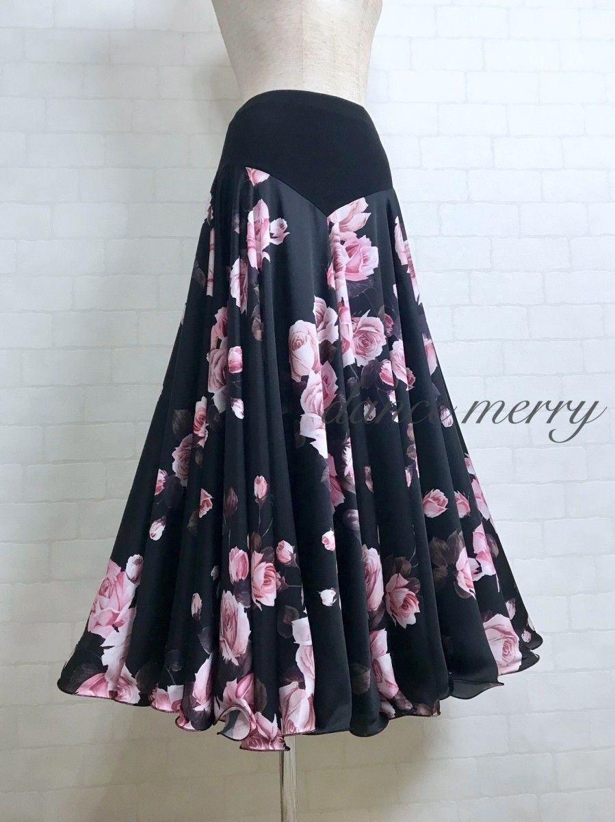 フ ー最大 パソドブレ パソ ワルツ 社交ダンス スカート ピンク 黒 4705